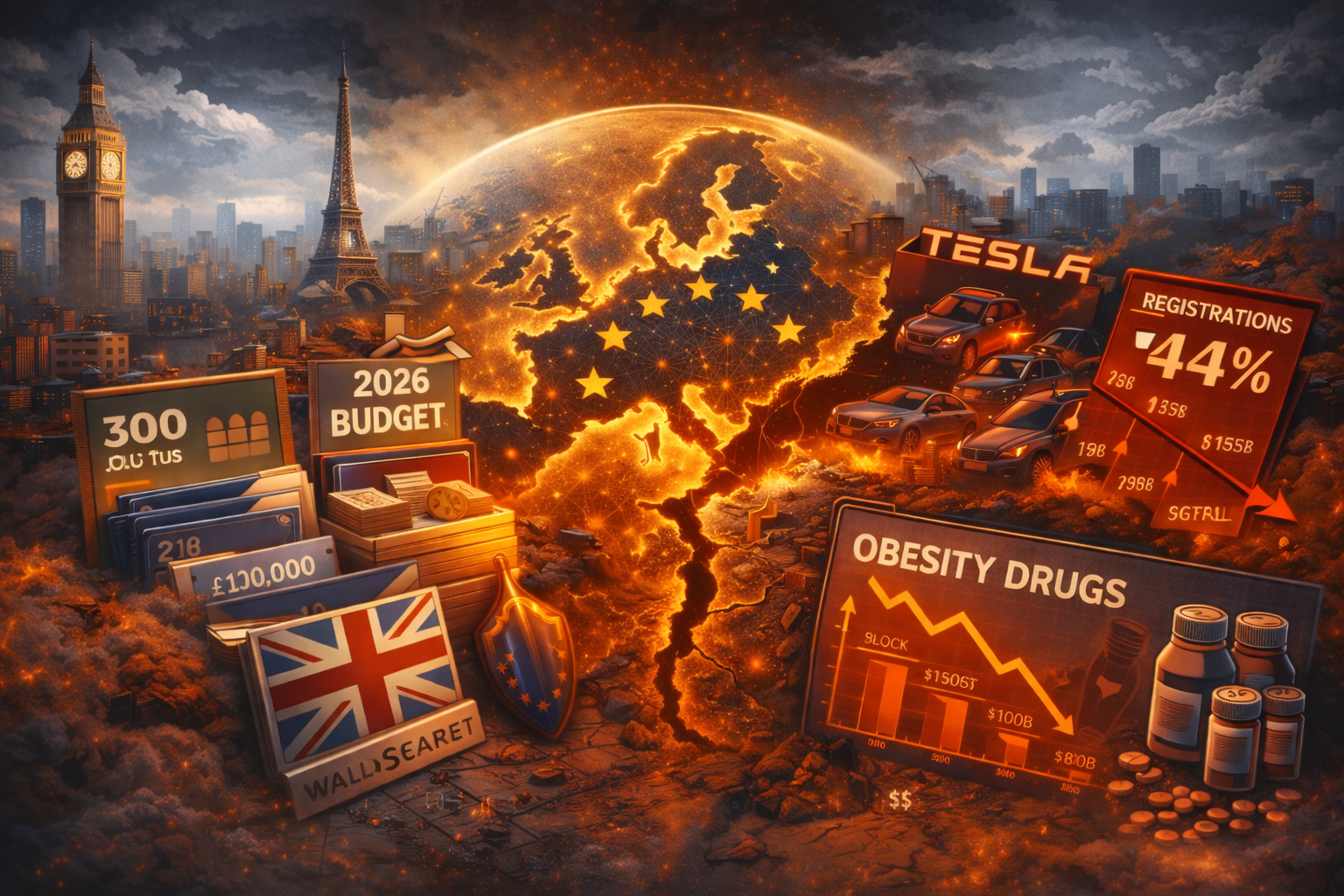 Europe tightens belts as budgets pass, jobs get cut, Tesla loses ground, and the obesity-drug boom collides with reality.