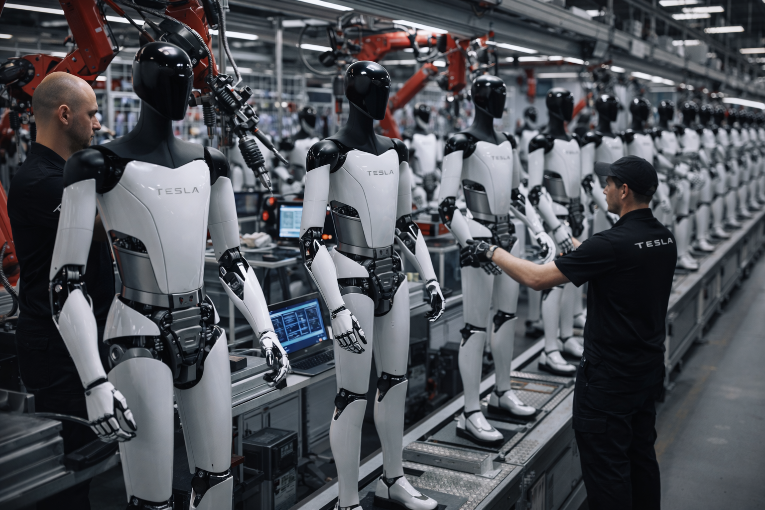 Tesla robots in a factory