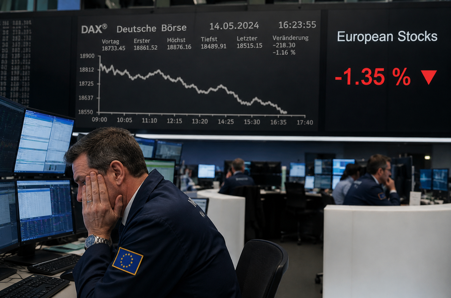 Investorcapturing the tense mood of falling stocks