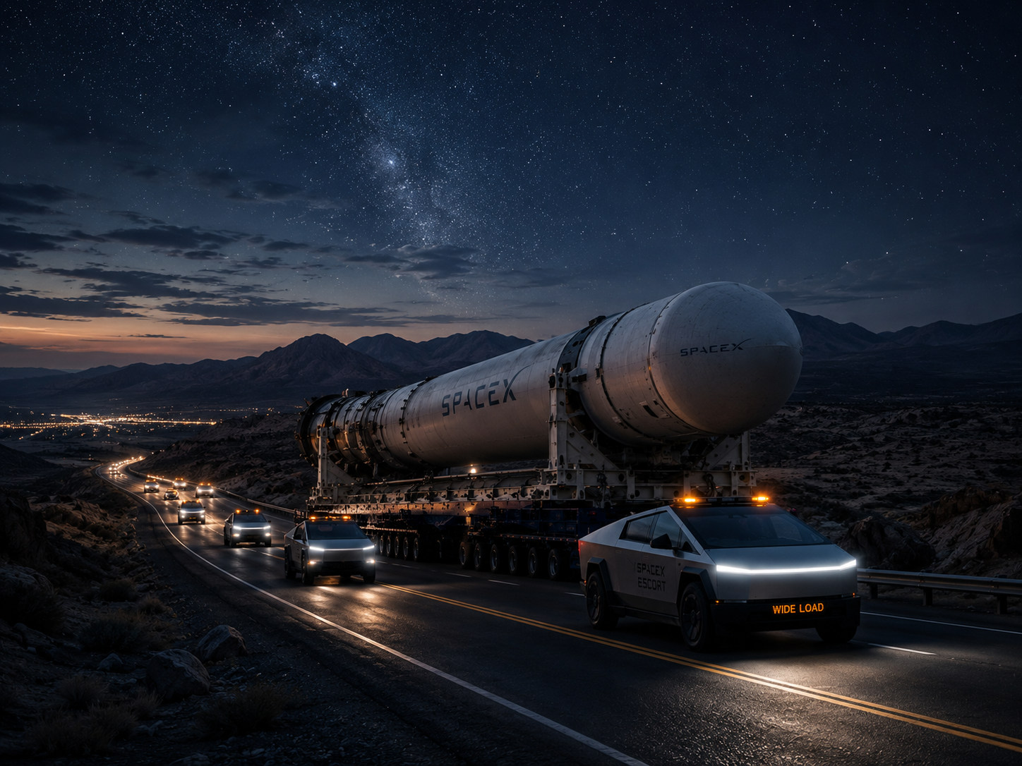 SpaceX rocket with cybertruck