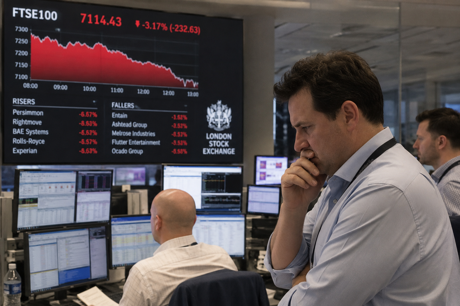 investors looking at London stocks falling