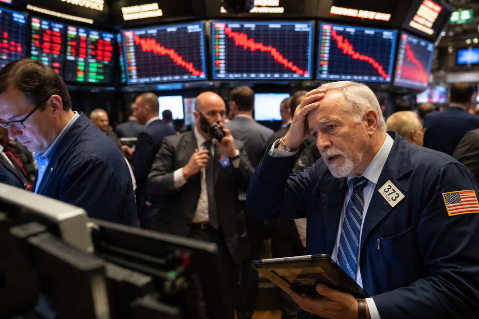 US stocks tumble as chip shares slide and strong jobs data fuels fears of a hawkish Fed and higher interest rates.