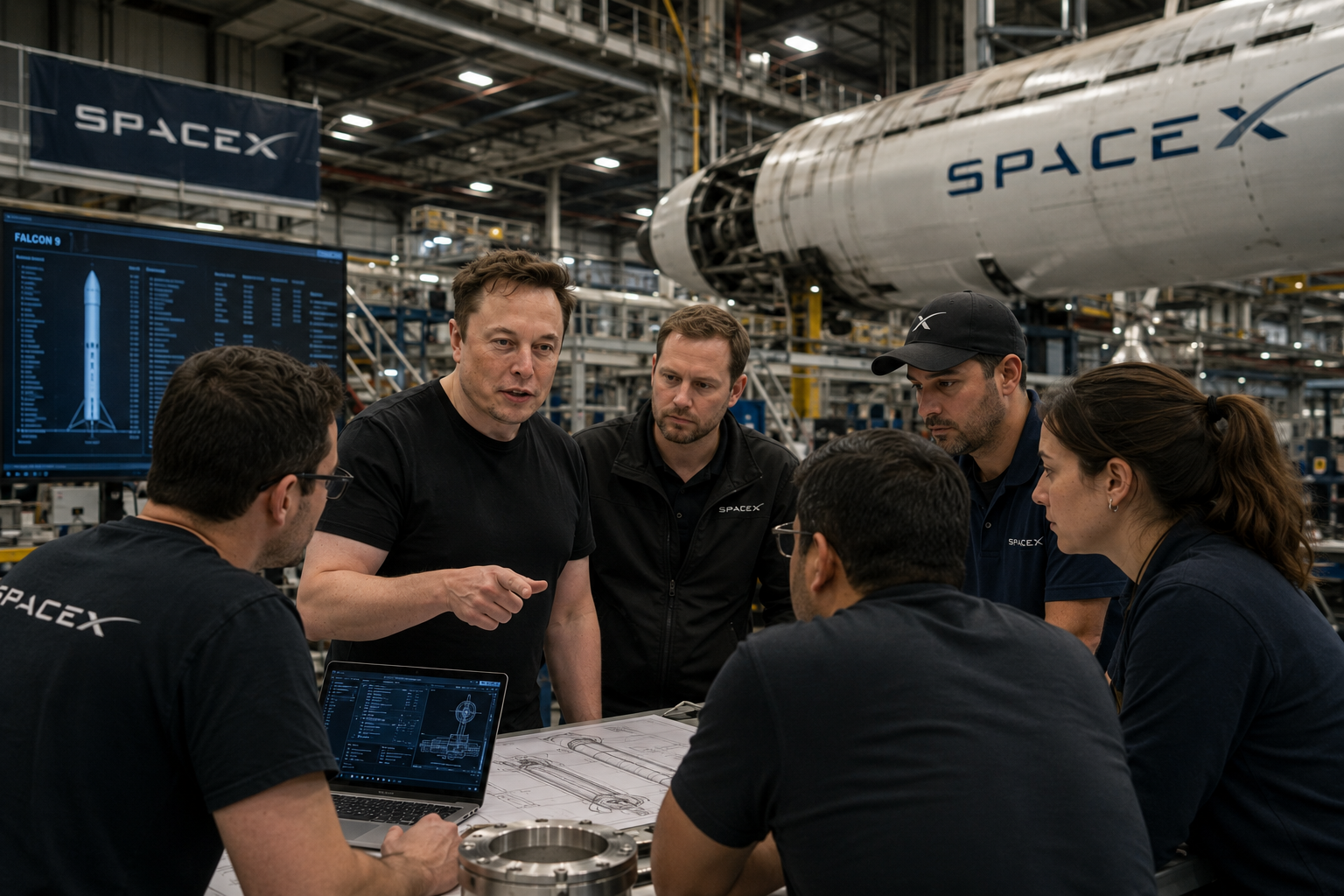 Musk at SpaceX workshop
