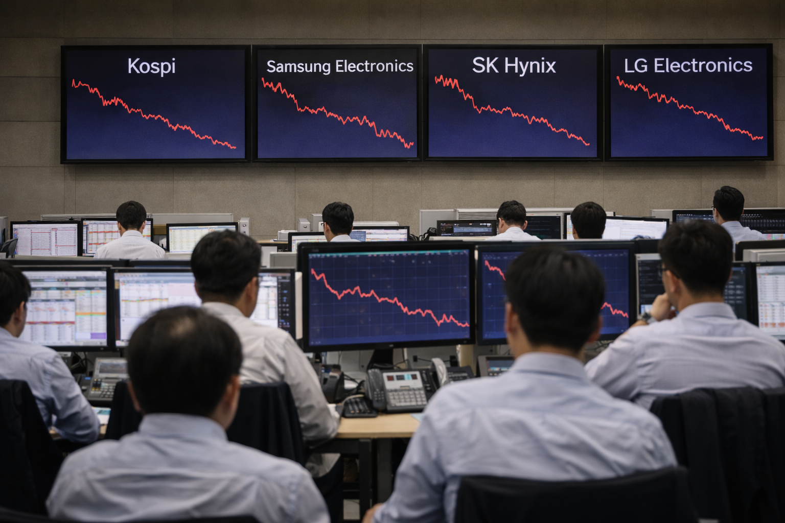 Traders looking at South Korean stocks falling on Wednesday