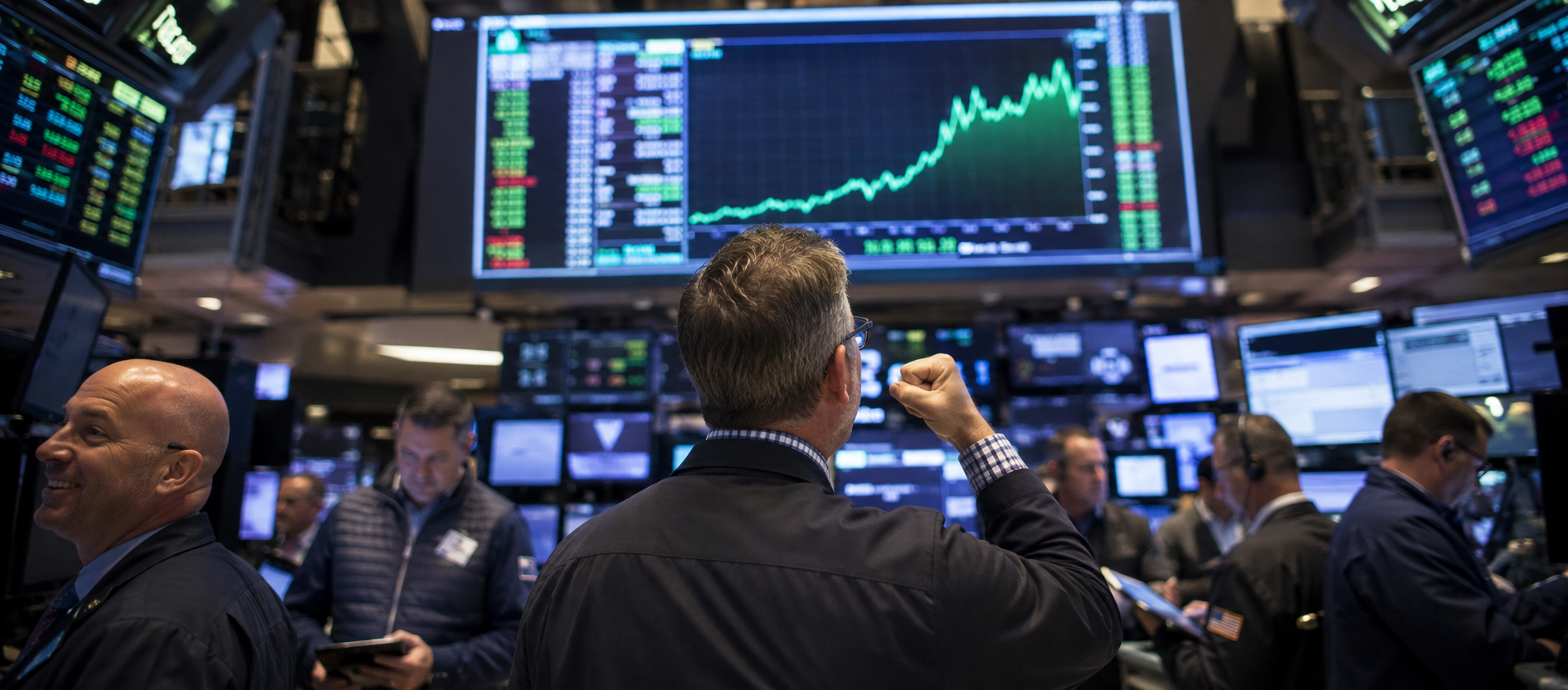 Investors looking at rising stock market charts