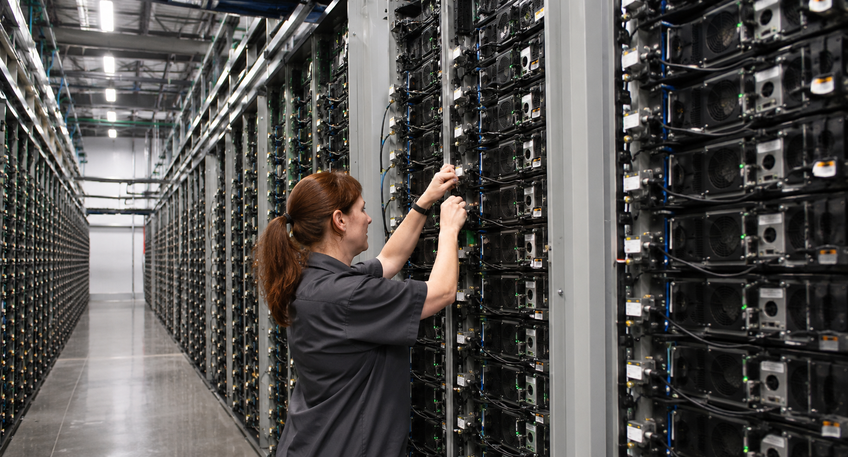 an employee checking ai data center configurations