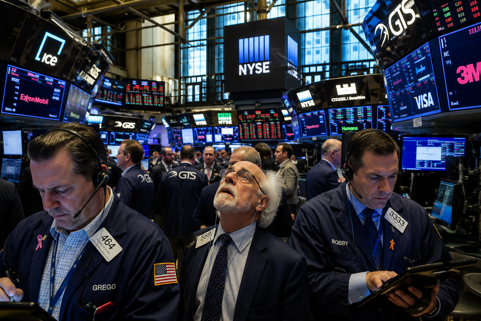 Investors looking at charts at a stock market trading floor