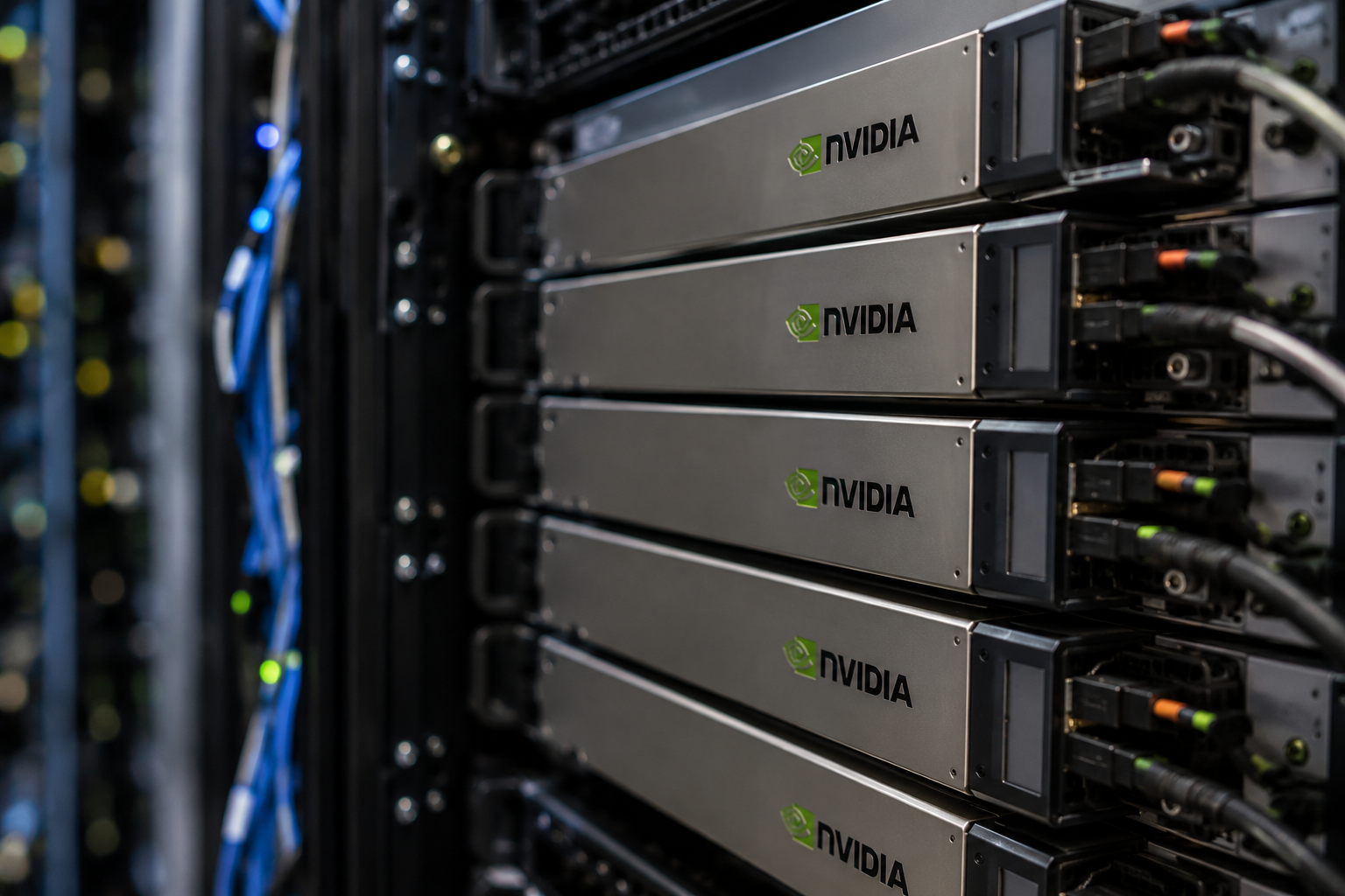 Nvidia servers on a rack