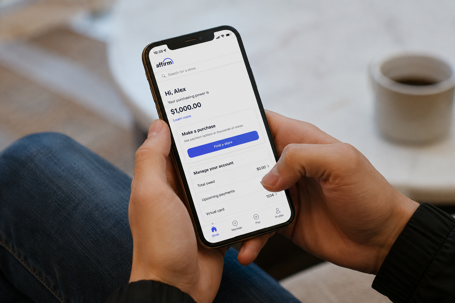 A person using Affirm app on a phone