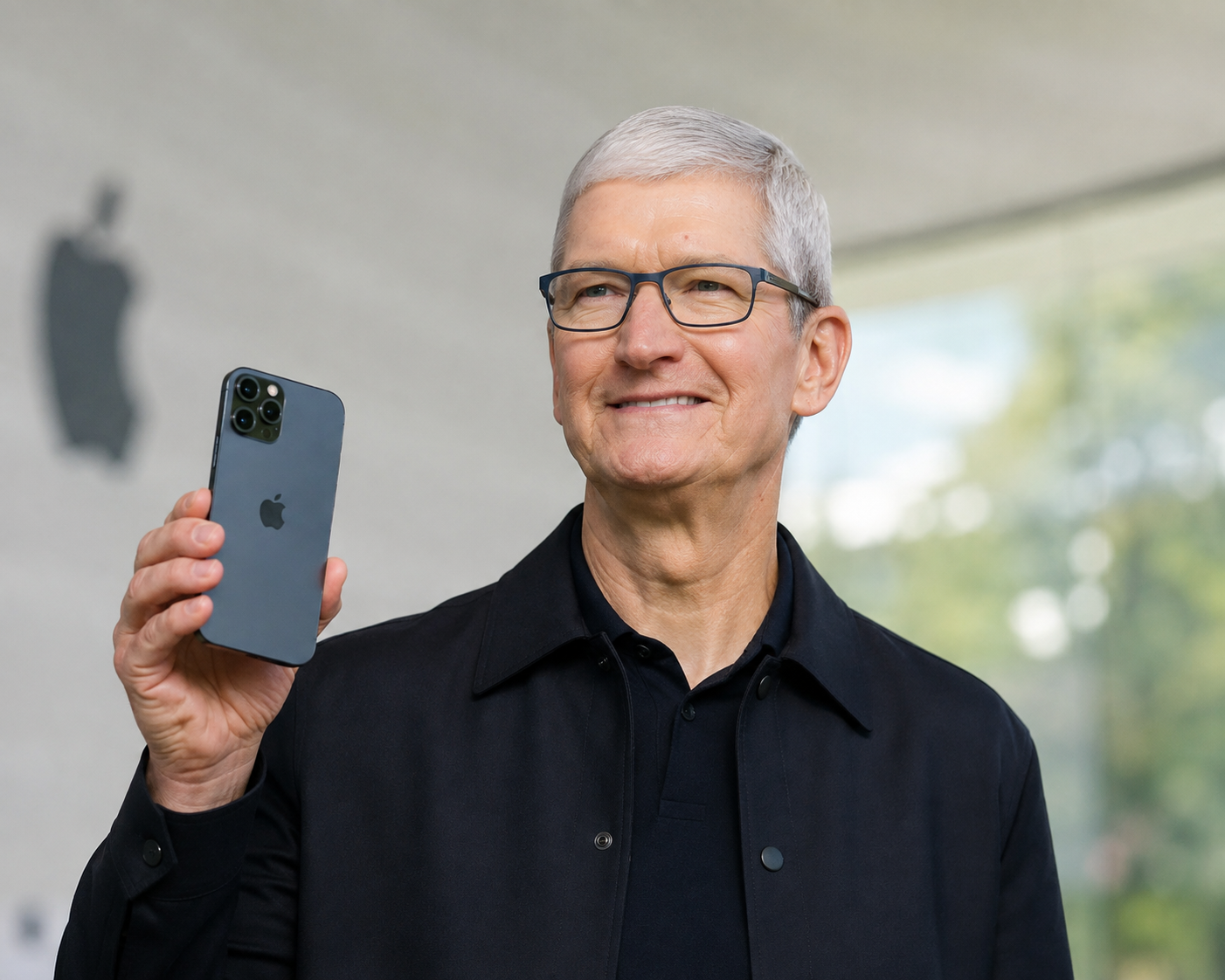 Tim cook holding an iphone