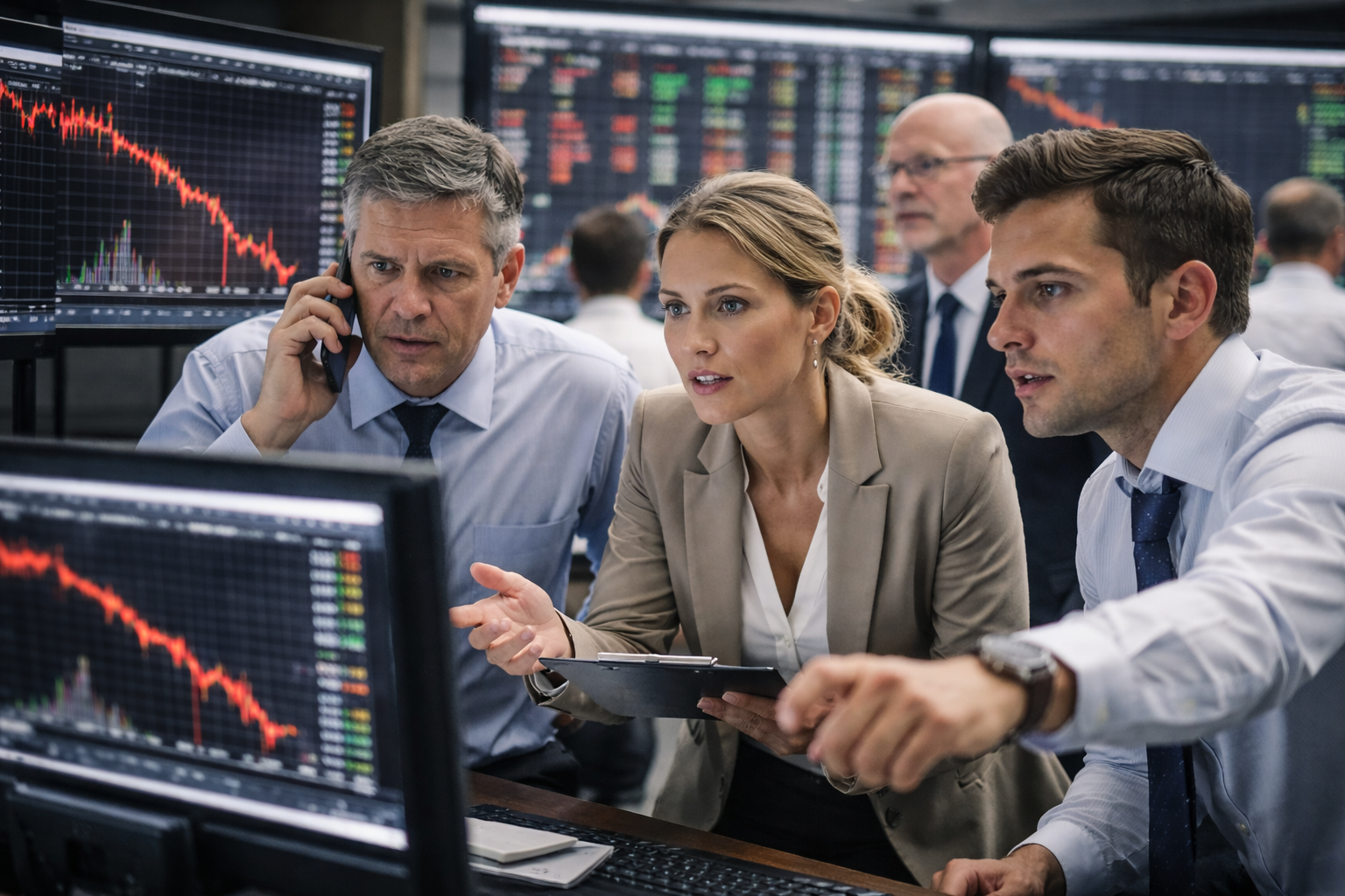 Investors looking at stock market charts