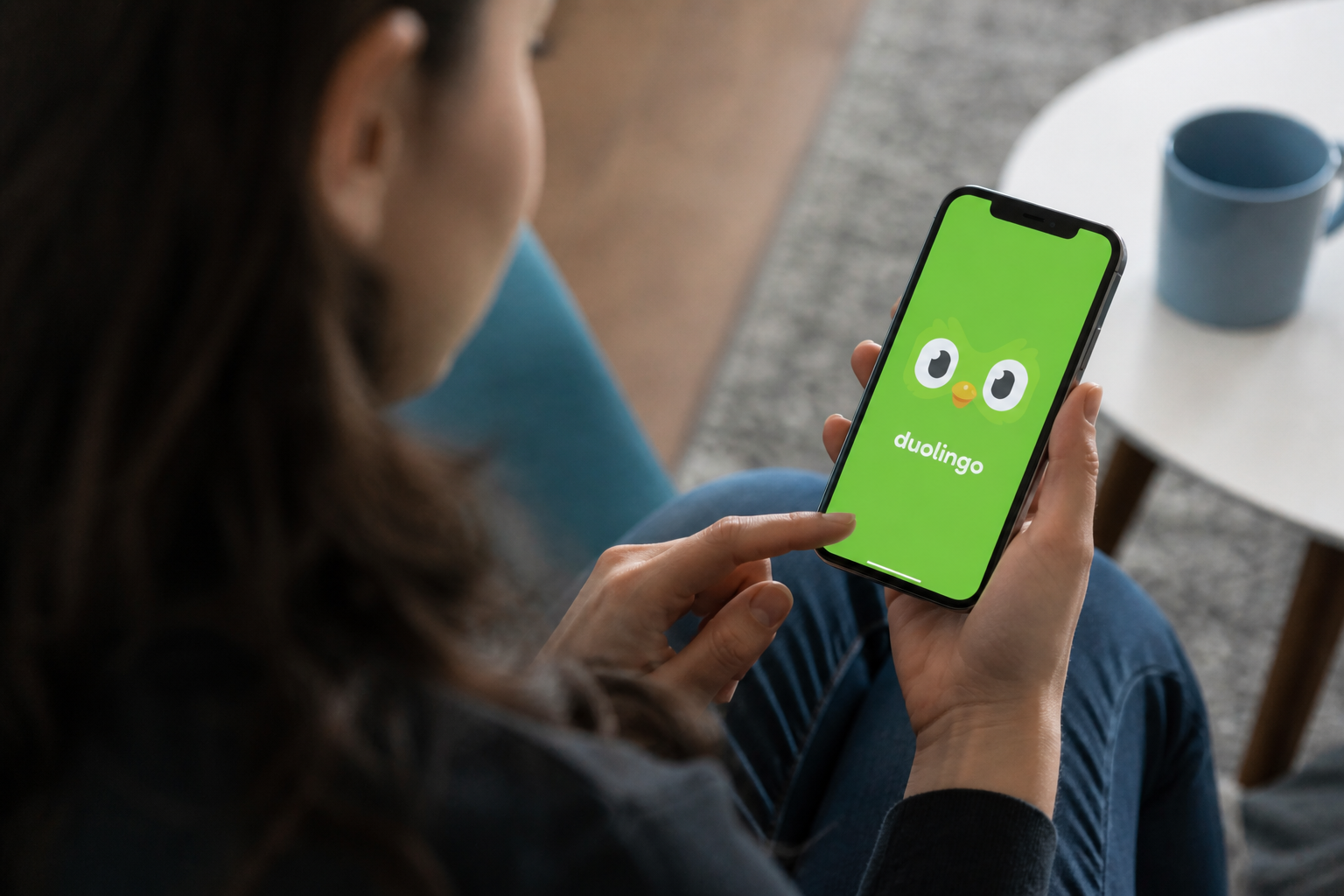 A person using Duolingo app