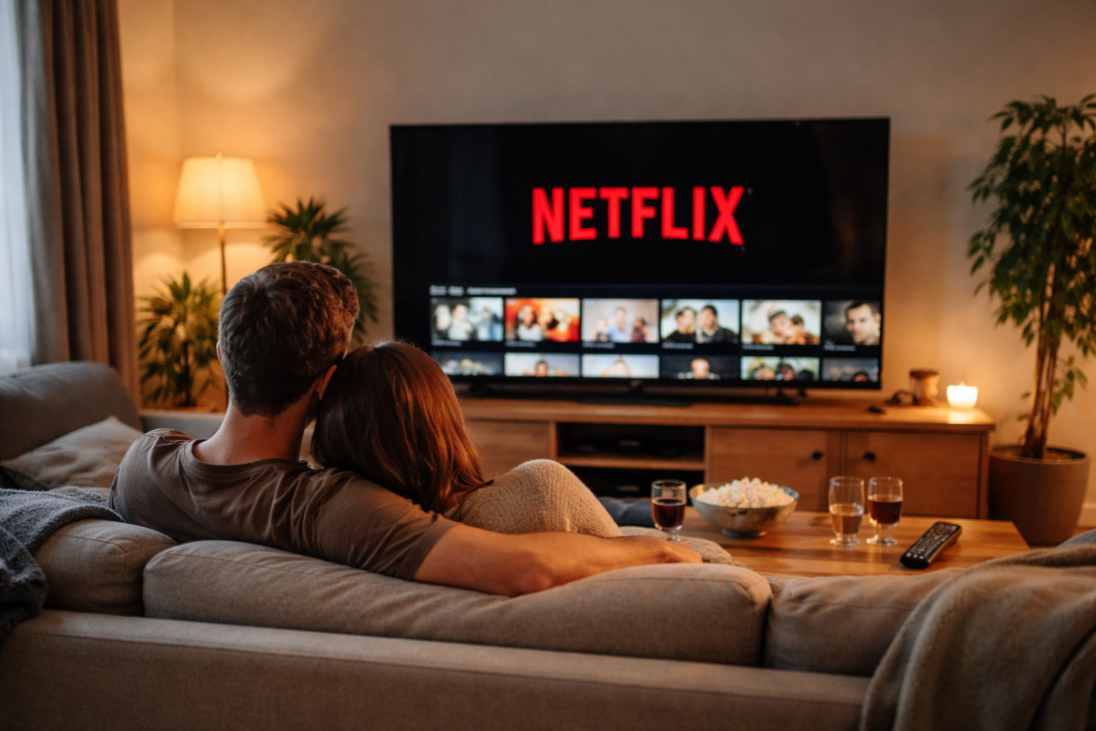 A family watching Netflix on their TV