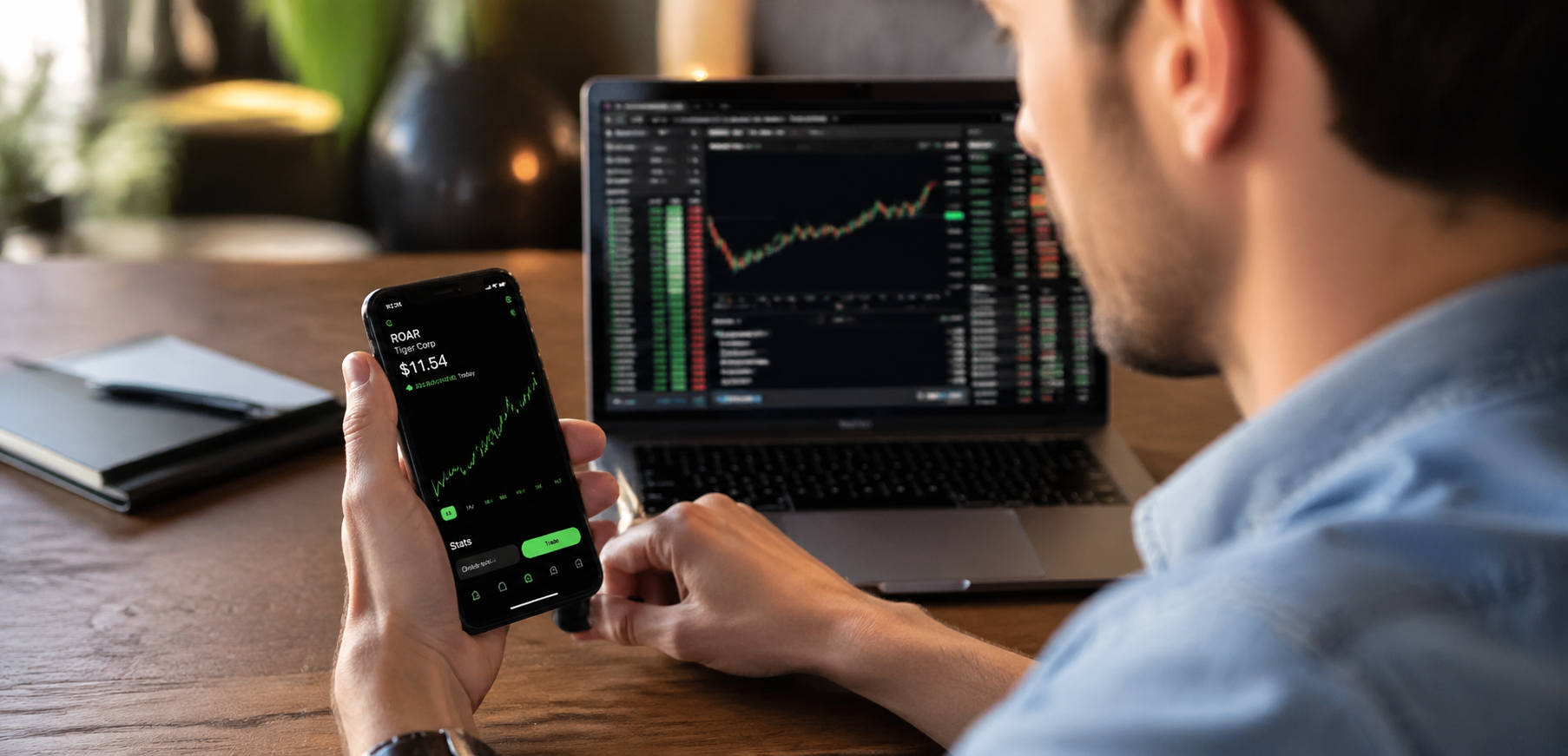 A person using Robinhood's app to trade