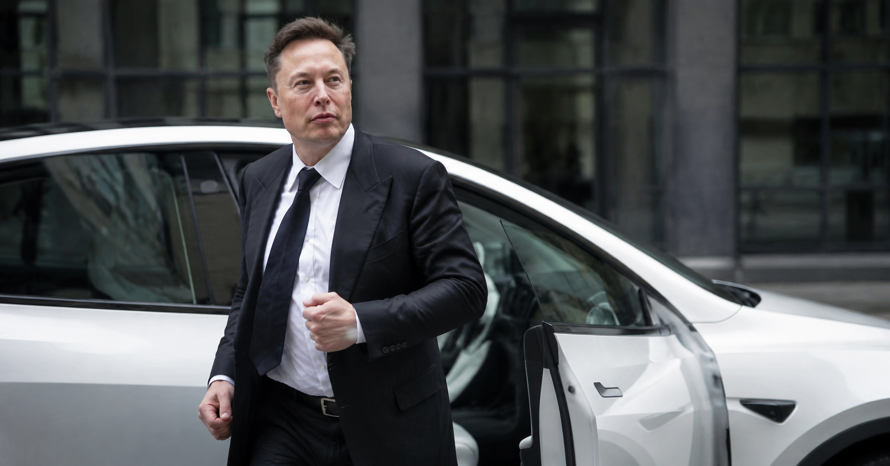 Elon Musk in a Tesla car