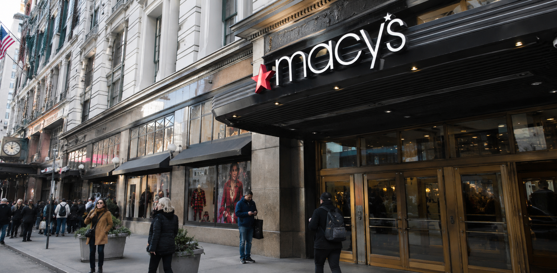 People walking infront of Macy's store