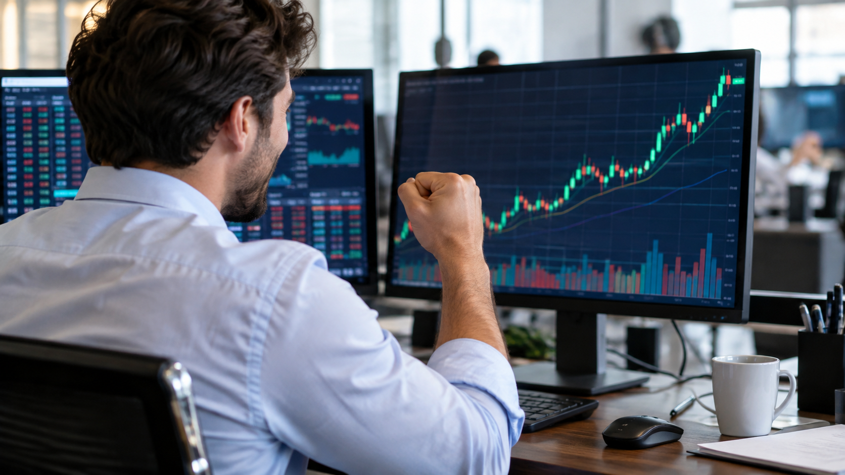 An analyst checking stock market charts
