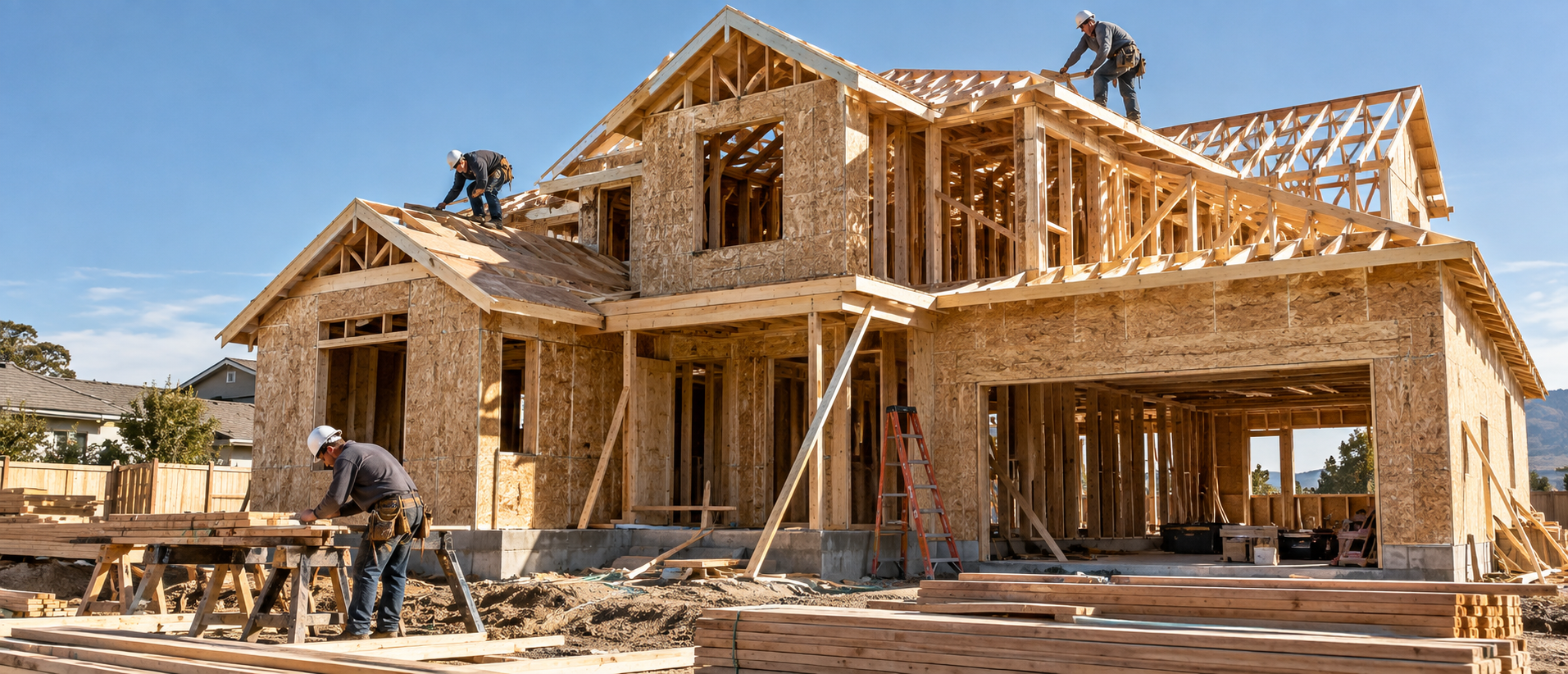 Lennar workers constructing a house