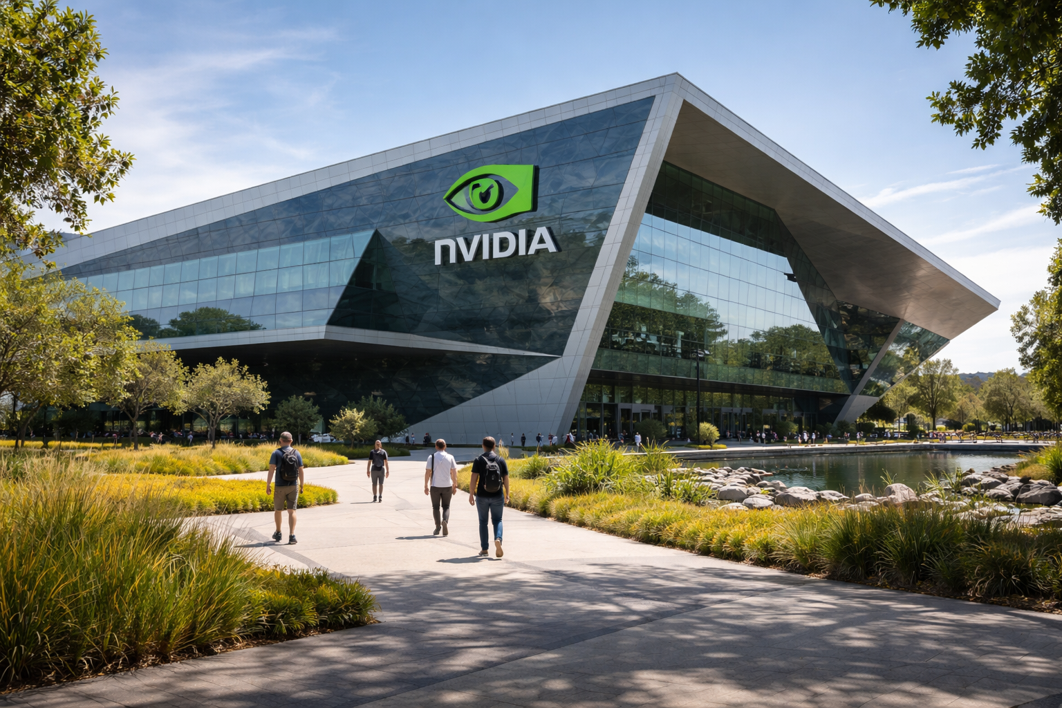 Nvidia branding displayed at a modern technology facility, highlighting the chipmaker’s expanding role in artificial intelligence and data-centre computing.
