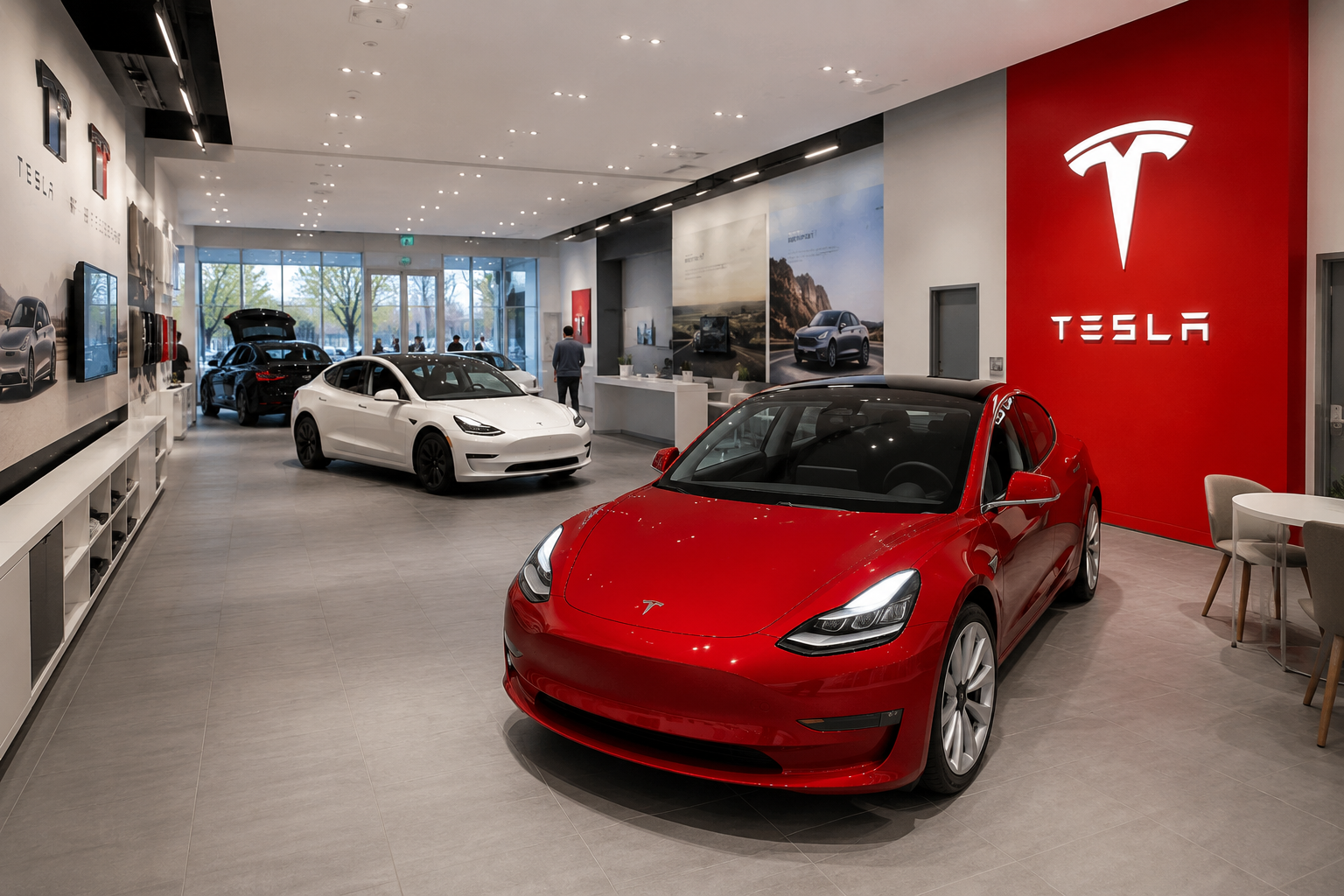 Tesla cars at a showroom