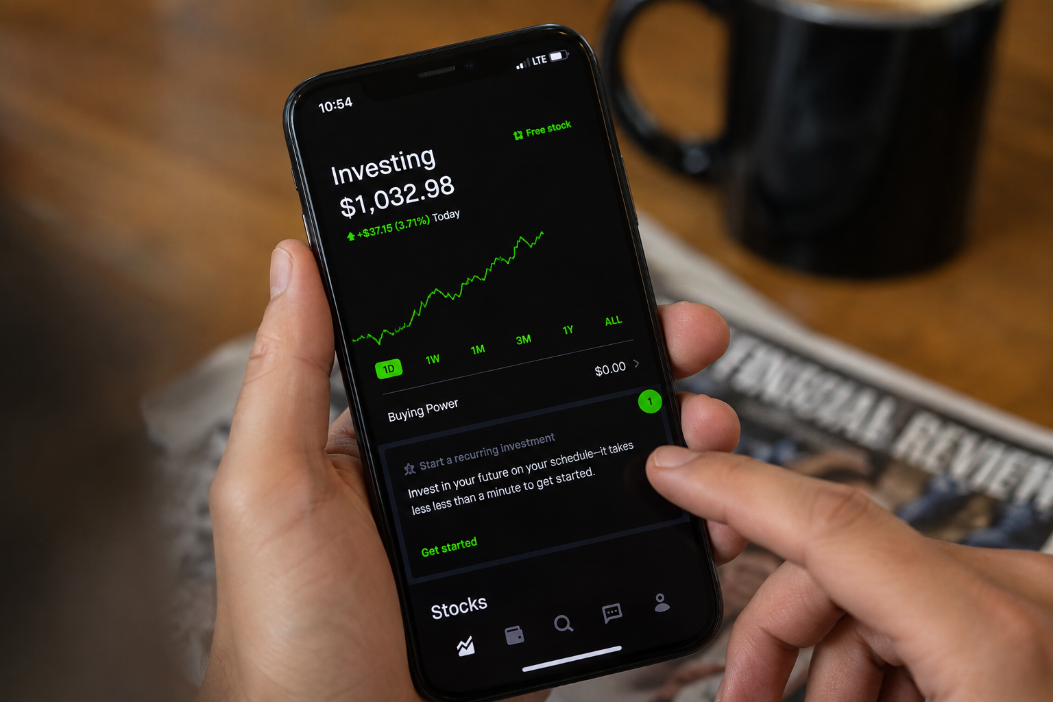 A person using Robinhood app on phone