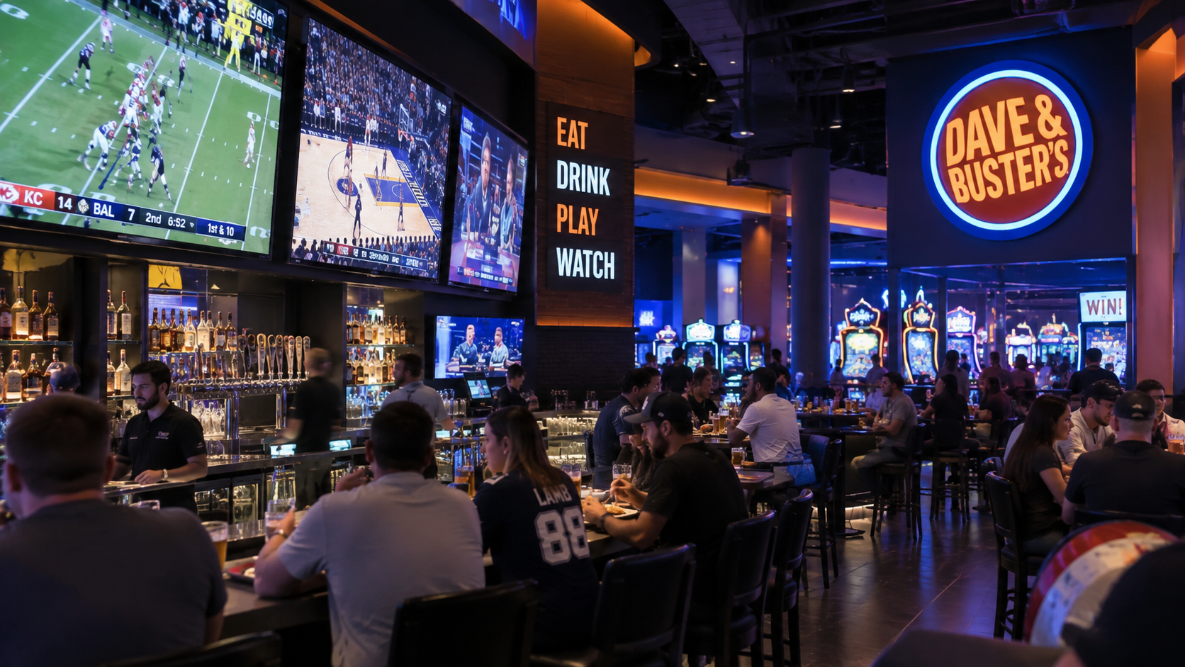 People playing in Dave and Buster's arcade