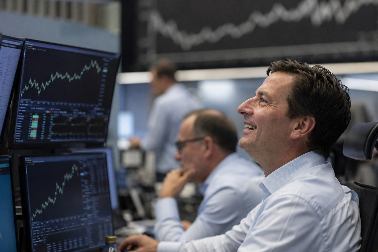 Investors looking at rising stock market trading charts