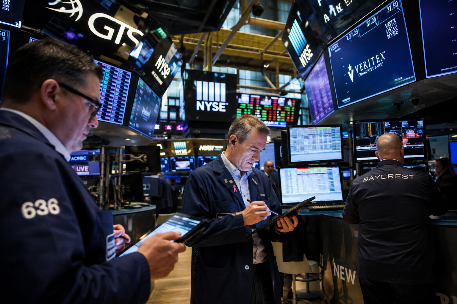 Investors looking at market charts at a exchange floor