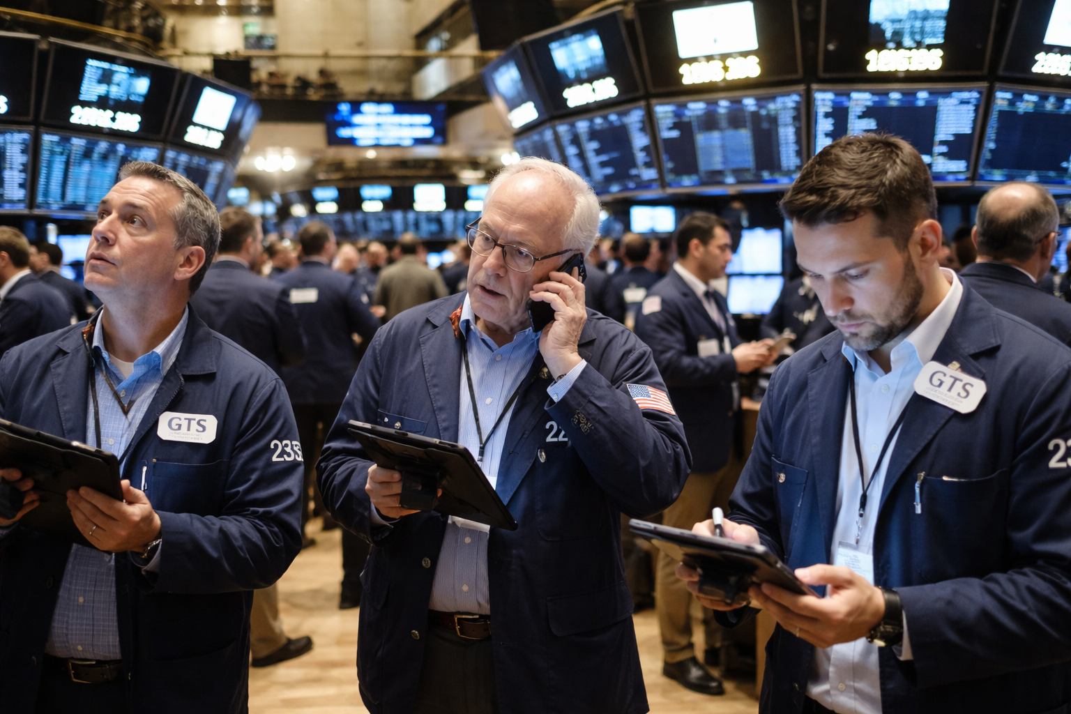 Investors on stock exchange trading floor