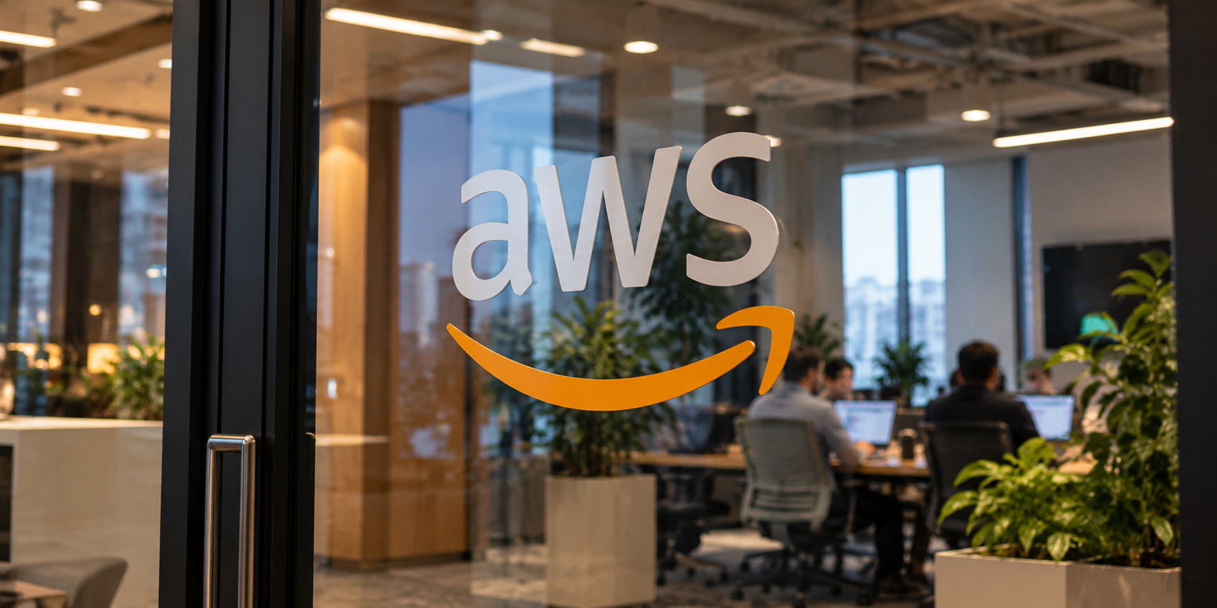 AWS logo in an office rooom