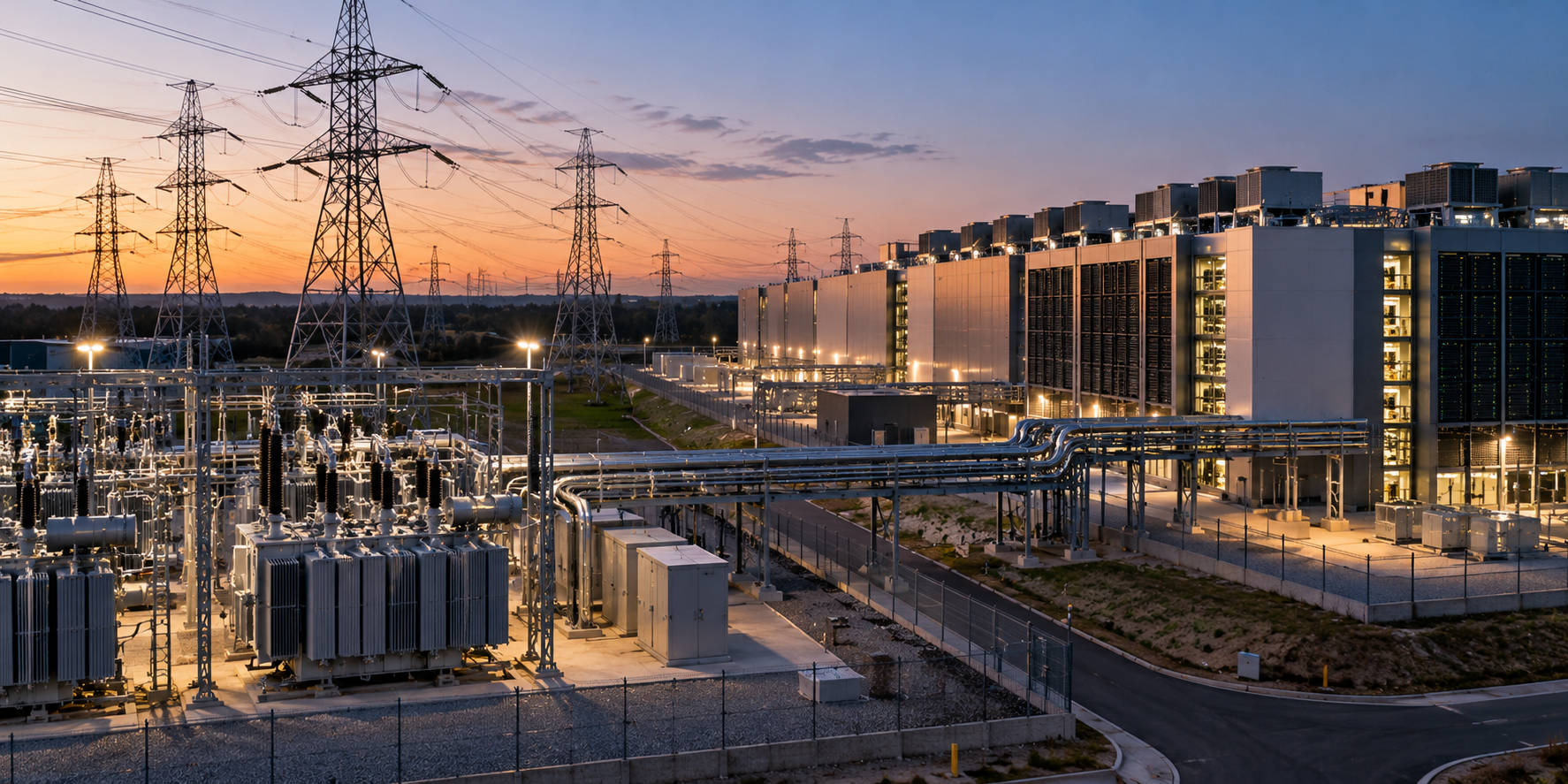 Grid infrastructure connected to AI data center