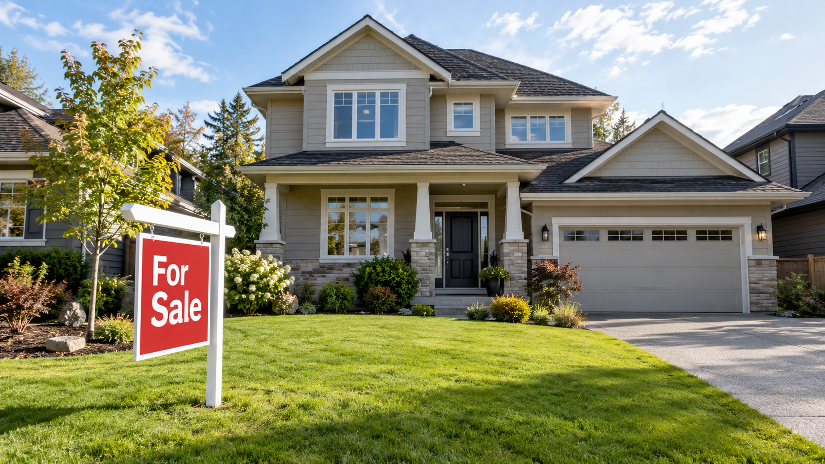 A for sale board infront of a house
