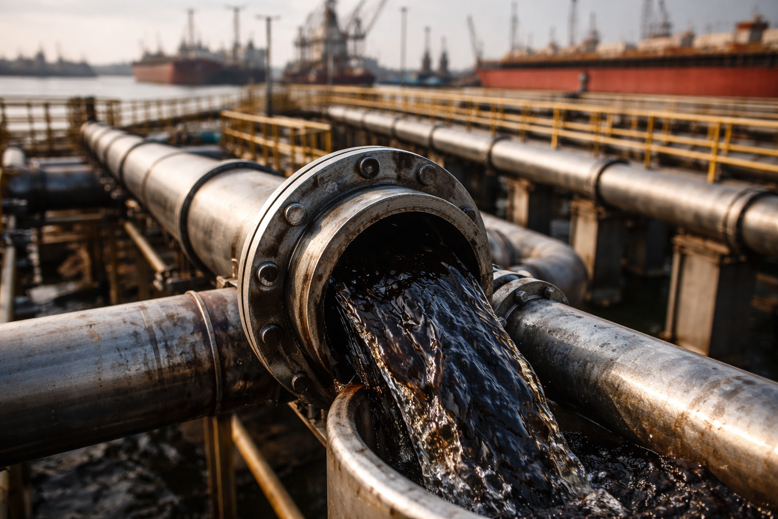 Oil flowing through pipes