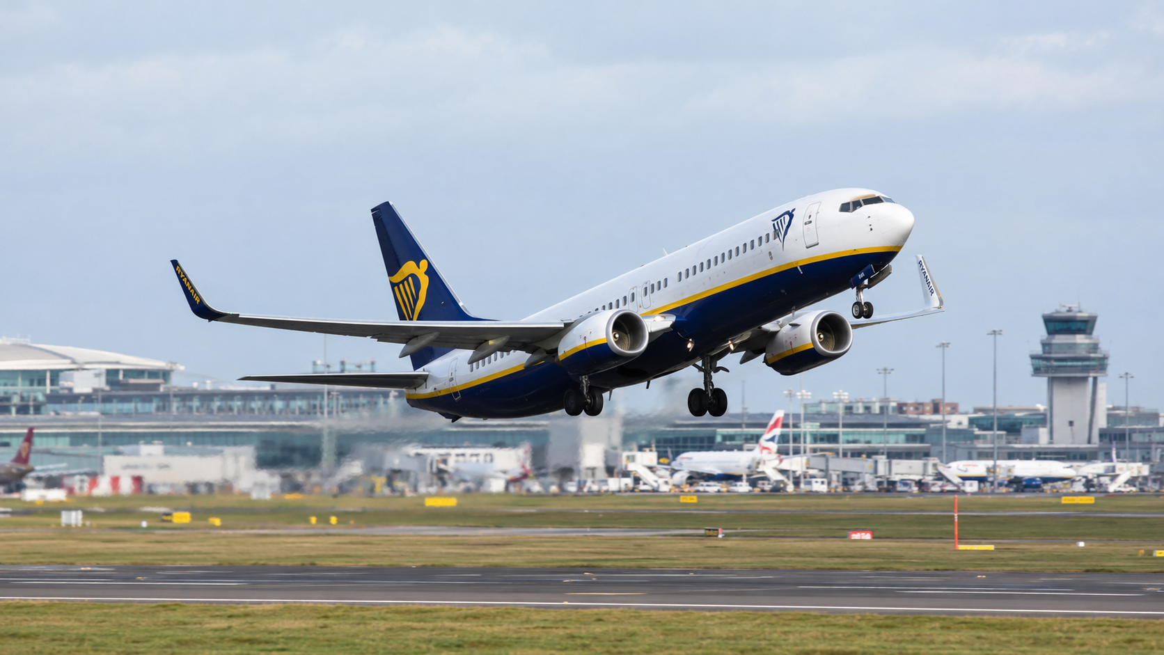 Rynair plane taking off at airport