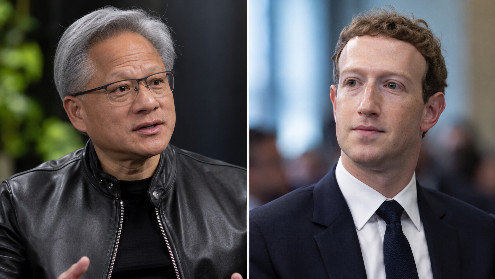NVIDIA CEO Jensen Huang (L), Meta's Mark Zukerburg (R)